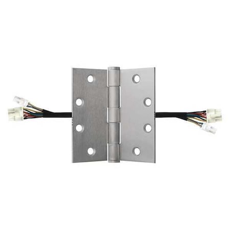 Electrified Hinge, Steel, Full Mortise Mounting, 4 1/2 in Leaf W x 4 1/2 in Leaf H, Satin Chrome