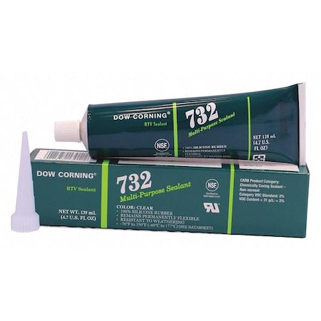 Silicone Sealant, 4 oz, Tube, Clear, Silicone Base, 732