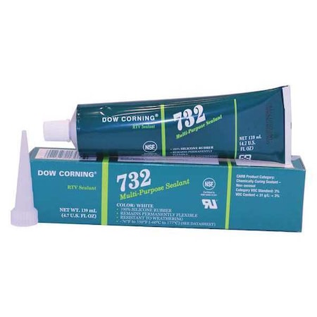 Silicone Sealant, 4 oz, Tube, White, Silicone Base, 732