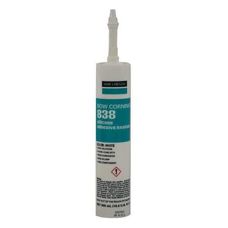 Silicone Adhesive Sealant, 10 oz, Cartridge, White, Silicone Base, 838