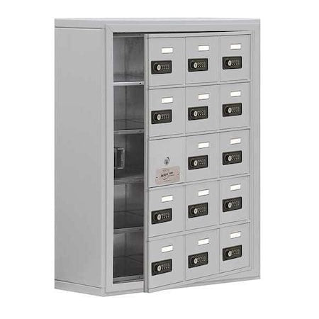 Cell Phone Locker, 24 in W, 9 1/4 in D, 31 in H, (3) Wide, (5) Tier, Silver