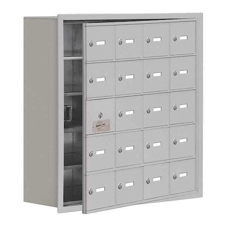 Cell Phone Locker, 29 1/4 in W, 8 3/4 in D, 29 3/4 in H, (4) Wide, (5) Tier, Silver