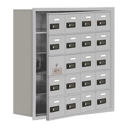 Cell Phone Locker, 29 1/4 in W, 8 3/4 in D, 29 3/4 in H, (4) Wide, (5) Tier, Silver