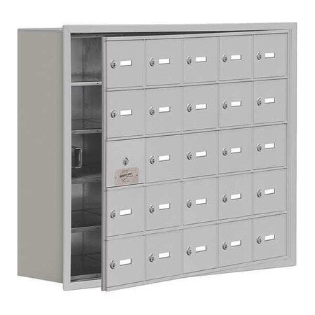 Cell Phone Locker, 35 3/4 in W, 8 3/4 in D, 29 3/4 in H, (5) Tier, (5) Wide, Silver