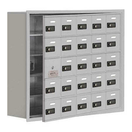 Cell Phone Locker, 35 3/4 in W, 8 3/4 in D, 29 3/4 in H, (5) Tier, (5) Wide, Silver
