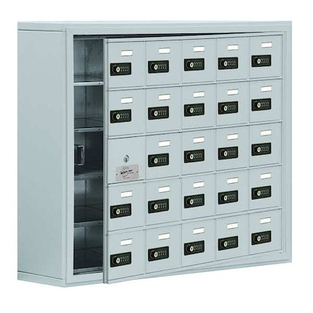 Cell Phone Locker, 37 in W, 9 1/4 in D, 31 in H, (5) Tier, (5) Wide, Silver