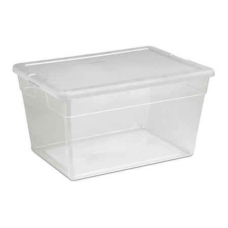 Stackable Storage Tote W/ Lid, 14 gal, 23 in L x 16-1/4 in W x 12-3/8 in H, Clear, White