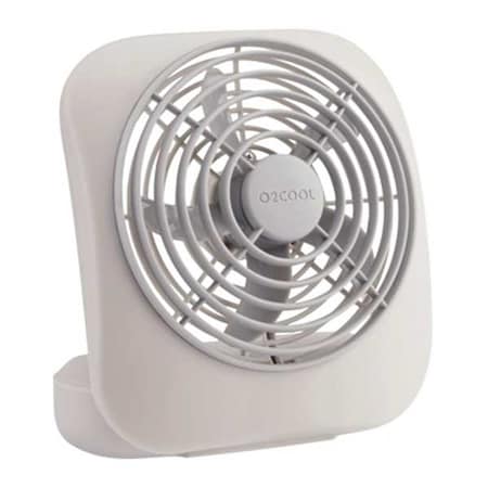 5" Blade Dia Table Fan, Non-Oscillating, 2 Speeds, 3VDC, Gray, FCC-Compliant Adapter