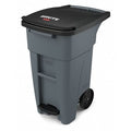BRUTE 32 gal Rectangular Rolling Plastic Can, Gray, Foot Pedal, Plastic, 20 5/8 in