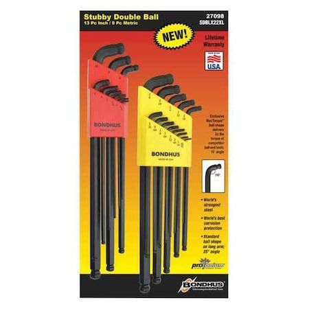 22 Piece Metric/SAE L-Shape Hex Key Set, 27098
