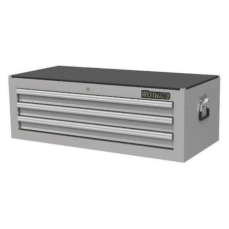 WESTWARD Intermediate Chest, 3-Drawers, Stainless Steel Silver, 43" W x 18.5" D x 14" H