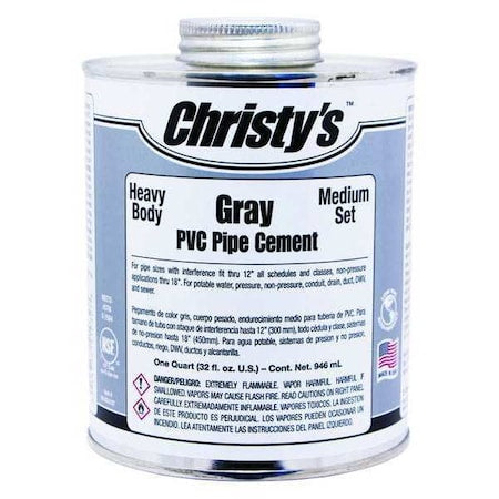 Pipe Cement, 32 fl oz, Gray