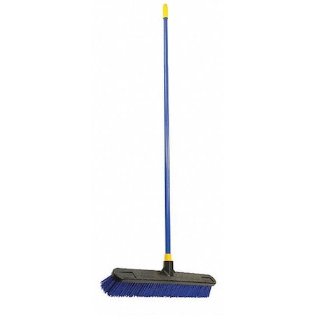 24 in Sweep Face Push Broom, Stiff, Synthetic, 3 1/8 in Bristle, 60 in L Blue Handle