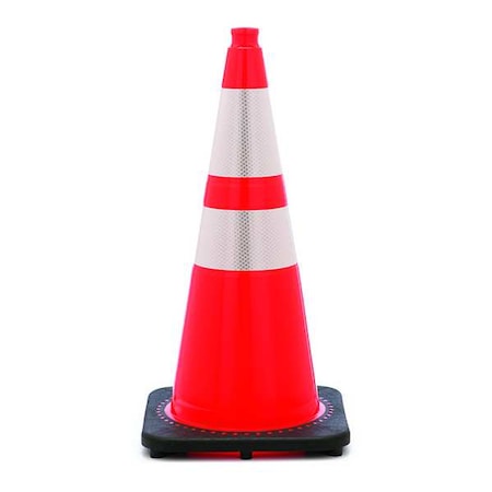 Traffic Cone, Night or High Speed Roadway (45 mph or higher), 7 lb, Reflective, 28 in Height, Orange