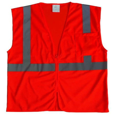 High Visibility Vest, U-Block ANSI Class 2, Zipper, Front Pocket, Mesh Polyester, Orange, 5XL