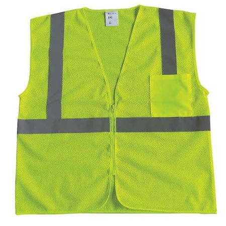 High Visibility Vest, U-Block ANSI Class 2, Zipper, Front Pocket, Mesh Polyester, Lime, S
