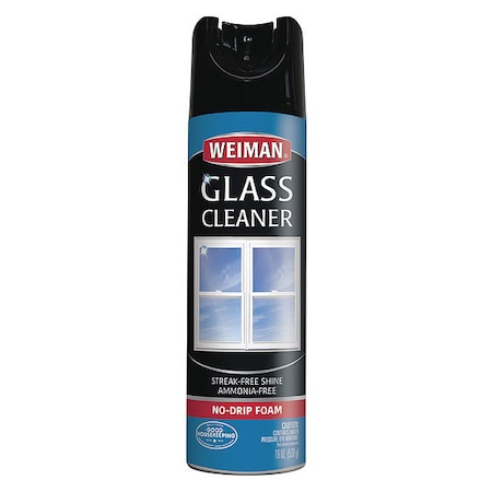 Liquid Glass Cleaner, Blue, Unscented, 19 oz, Aerosol Can
