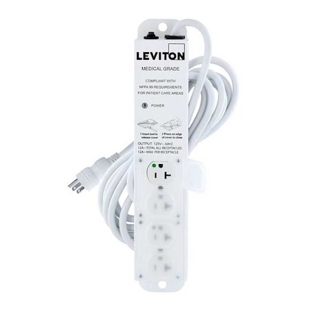 Outlet Strip, Medical Grade, 4 5-20R, 5-20P, 15 ft., White