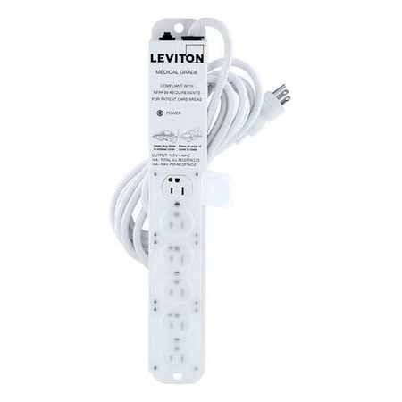 Outlet Strip, Medical Grade, 6 5-15R, 5-15P, 15 ft., White