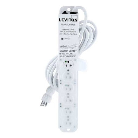 Outlet Strip, Medical Grade, 6 5-20R, 5-20P, 15 ft., White