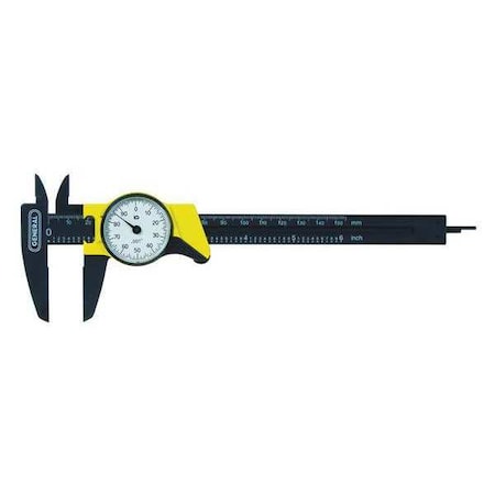 Dial Caliper, Plastic, Black, 0-6" Range