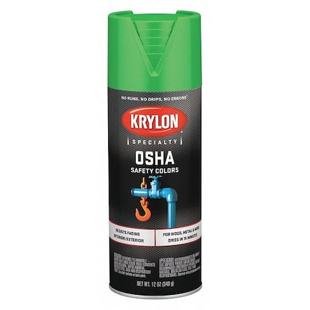 Spray Paint, Clover Safety Green, Gloss, Solvent, 12 oz