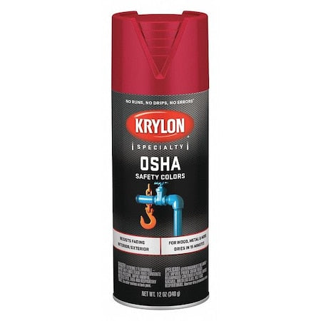Spray Paint, Safety Red, Gloss, Solvent, 12 oz