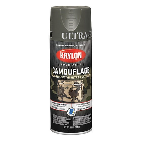 Spray Paint, Olive, Ultra-Flat, Solvent, 11 oz