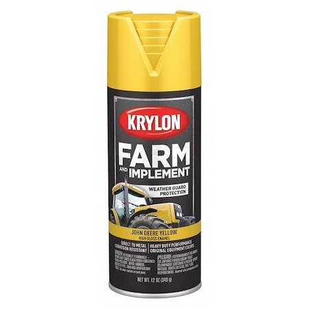 Spray Paint, John Deere Yellow, High-Gloss, Solvent, 12 oz