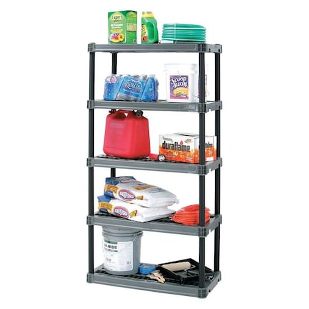 Freestanding Plastic Shelving, Open Style, 18 in D, 36 in W, 74 in H, 5 Shelves, Gray