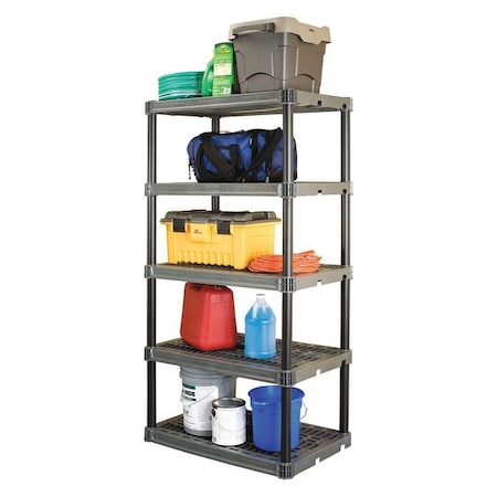 Freestanding Plastic Shelving, Open Style, 24 in D, 36 in W, 74 in H, 5 Shelves, Gray