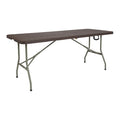 Rectangle Rattan Folding Table, Plastic, Brn, 29x71", Plastic Top, Brown