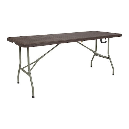 Rectangle Rattan Folding Table, Plastic, Brn, 29x71", Plastic Top, Brown
