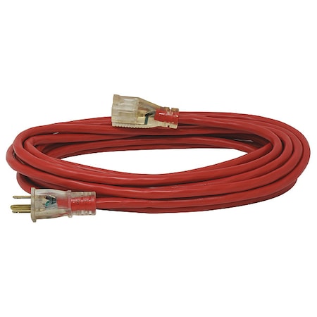 SJTW Extension Cord, 14 AWG, Outdoor, 14/3, 1 Outlets, 5-15R, Red, PVC, 5-15P, 25 ft