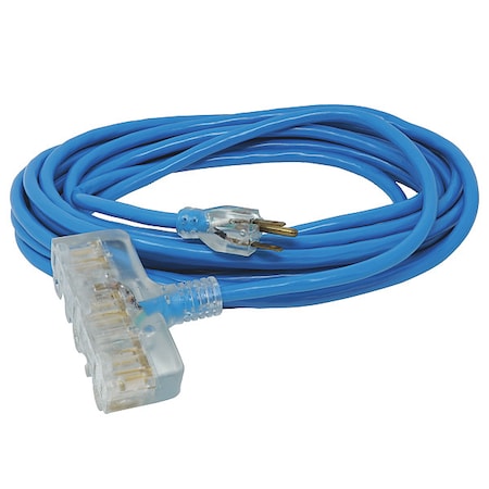 SJTW Extension Cord, 14 AWG, Outdoor, 14/3, 3 Outlets, 5-15R, Blue, PVC, 5-15P, 50 ft