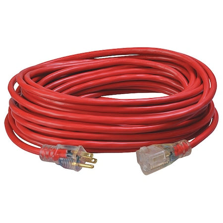 SJTW Extension Cord, 14 AWG, Outdoor, 14/3, 1 Outlets, 5-15R, Red, PVC, 5-15P, 50 ft