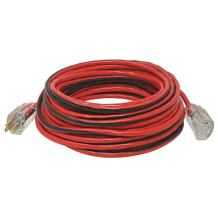 SJTW Extension Cord, 14 AWG, Outdoor, 14/3, 1 Outlets, 5-15R, Black/Red, PVC, 5-15P, 100 ft