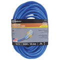 SJTW Extension Cord, 12 AWG, Outdoor, 12/3, 1 Outlets, 5-15R, Blue, PVC, 5-15P, 100 ft