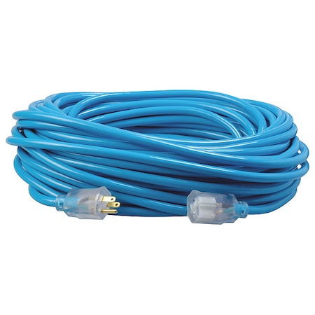 SJTW Extension Cord, 12 AWG, Outdoor, 12/3, 1 Outlets, 5-15R, Blue, PVC, 5-15P, 100 ft