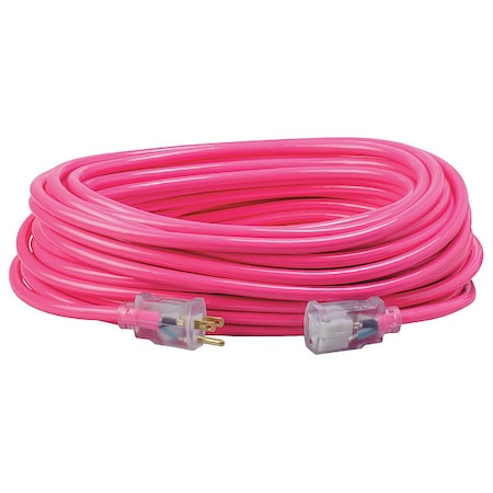 SJTW Extension Cord, 12 AWG, Outdoor, 12/3, 1 Outlets, 5-15R, Pink, PVC, 5-15P, 100 ft