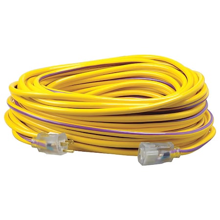 SJTW Extension Cord, 12 AWG, Outdoor, 12/3, 1 Outlets, 5-15R, Purple/Yellow, PVC, 5-15P, 100 ft