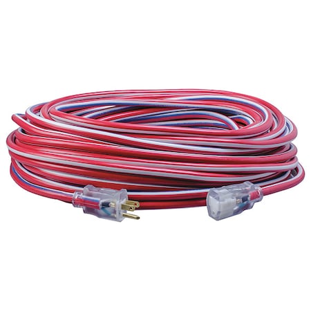 SJTW Extension Cord, 12 AWG, Outdoor, 12/3, 1 Outlets, 5-15R, Blue/Red/White, PVC, 5-15P, 100 ft