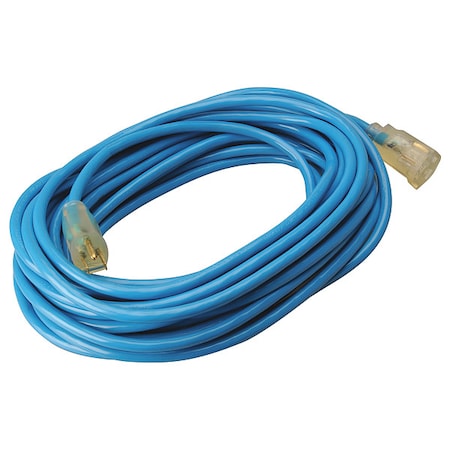 SJTW Extension Cord, 12 AWG, Outdoor, 12/3, 1 Outlets, 5-15R, Blue, PVC, 5-15P, 50 ft