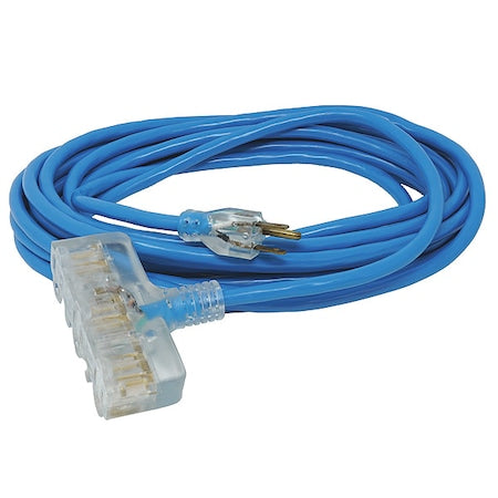 SJTW Extension Cord, 12 AWG, Outdoor, 12/3, 3 Outlets, 5-15R, Blue, PVC, 5-15P, 50 ft