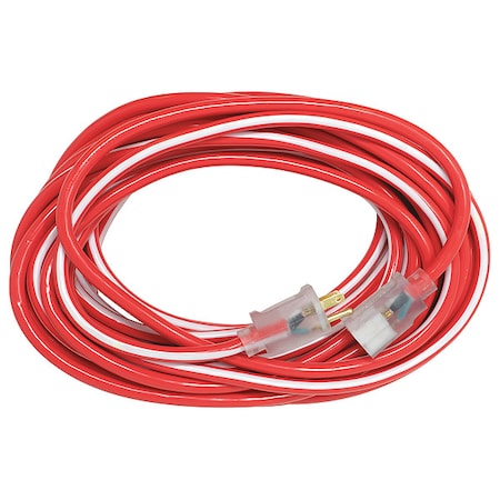 SJTW Extension Cord, 12 AWG, Outdoor, 12/3, 1 Outlets, 5-15R, Red/White, PVC, 5-15P, 50 ft