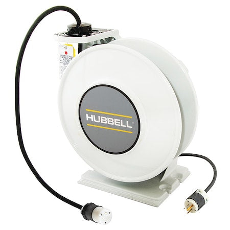 Cord Reel With Hand Lamp, Spring Retracted, NEMA L5-20R, 12 AWG, White Reel Color, 45 ft Length