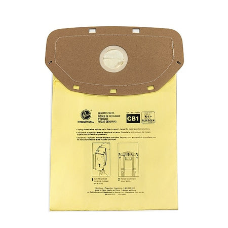 Vacuum Bag Fits Hoover Commercial Vacuum Brand, Sealed Collar, Dry, Paper, 13 in H, 10 PK