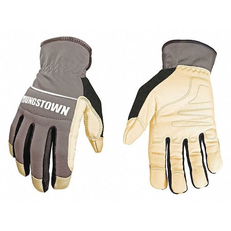 Leather Gloves, Nylon, Polyester, Terry Cloth Thumb, Gray, L, 1 PR