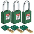 Lockout Padlock, Keyed Alike, Nylon, Green, 1 1/2 in Shackle Height, 1 1/2 in Body Width, 3 PK