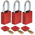 Lockout Padlock, Keyed Alike, Aluminum, Red, 1 1/2 in Shackle Height, 1 1/2 in Body Width, 3 PK